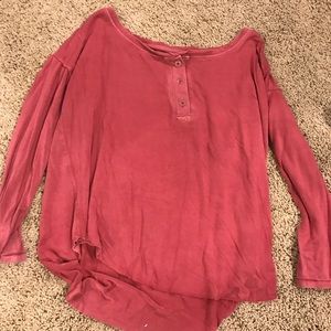 American Eagle dark pink medium sleeve button tee